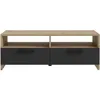 Image de MEUBLE TV PILVI - STYLE CONTEMPORAIN - DÃCOR CHENE ET NOIR - 2 ABATTANTS + 2 NICHES - L 95 X P 36 X H 34,5 CM