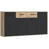 Image de BUFFET PILVI - STYLE CONTEMPORAIN - PARTICULES MÃLAMINÃ - DÃCOR CHENE ET NOIR - 4 PORTES + 2 TIROIRS - L 162,3 X P 34,2 X H 8