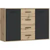 Image de BUFFET PILVI - STYLE CONTEMPORAIN - PARTICULES MÃLAMINÃ - DÃCOR CHENE ET NOIR - 2 PORTES + 4 TIROIRS - L 122,6 X P 34,2 X H 8