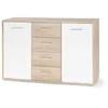 Image de PILVI Buffet bas 2 portes 4 tiroirs - Blanc et chene sonoma - L 122,6 x P 34,2 H 88,1 cm