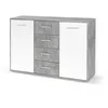 Image de PILVI Buffet bas 2 portes 4 tiroirs - Blanc et bÃ©ton gris clair - L 122,6 x P 34,2 H 88,1 cm