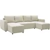 Image de CanapÃ© d'angle convertible panoramique PHARELL 5/6 places - Tissu velours cÃ´telÃ© perle - Coffre de rangement - L297 x P155 x H85