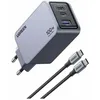 Image de Ugreen Nexode Pro EU 3-Port GaN PD Fast Charger With USB-C Cable Universel Noir, Gris Secteur Charge rapide Intérieure