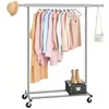 Image de Portant Ã  vÃªtements avec roulettes, Tringle Extensible pour charge Lourde, Porte-manteau, Rangement VÃªtement, CapacitÃ© de charge 90 Kg, Argent