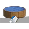 Image de Kit piscine acier aspect bois GrÃ© Sicilia ronde 3,20 x 1,22 m + Tapis de sol