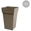 Image de Lot De 2 Pots De Fleur CarrÃ© Toscane 39 X H.65 Cm - Taupe
