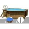 Image de Kit piscine bois GrÃ© Vanille Ã 4,00 x 1,19 m + BÃ¢che Ã  bulles + Douche