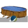 Image de Kit piscine acier aspect bois GrÃ© Mauritius ovale 5,27 x 3,27 x 1,32 m + BÃ¢che hiver