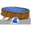 Image de Kit piscine acier aspect bois GrÃ© Mauritius ovale 5,27 x 3,27 x 1,32 m + BÃ¢che Ã  bulles
