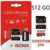Image de Carte Micro-SD 512 Go classe 10 au Formate SDXC/SDHC 4K smartphone tablette camÃ©ra sport + Lecture Carte ISONIX