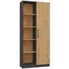 Image de VILLME - BibliothÃ¨que design minimaliste - 1 porte + 10 Ã©tagÃ¨res - 80x30x182 cm - Meuble de rangement - Gris&Aspect bois
