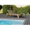 Image de Fun - bain de soleil en bois teck et textilène couleur taupe