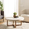 Image de Dak - table basse ronde 92x92cm en béton et bois de teck beige