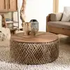 Image de Sixtine - table basse ronde diam85 rotin plateau bois de teck recyclé