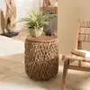Image de Sixtine - table d'appoint ronde diam40 rotin plateau bois teck recyclé