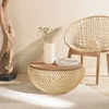 Image de Sixtine - table basse ronde diam68 plateau bois teck recyclé rotin beige