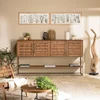 Image de Sixtine - buffet en bois de teck recyclé 4 portes en tissage de bambou