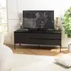 Image de Maxendre - meuble tv en bois noir 1 porte 2 tiroirs pieds métal noir
