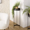 Image de Daly - sellette en bois ronde ou porte plantes gm noire piètement métal