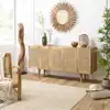 Image de Isa - buffet marron 5 portes bois manguier cannage couleur beige