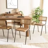 Image de Marcel - lot de 2 chaises en cuir et dossier bois de manguier et rotin