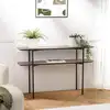 Image de Julia - console double plateau marron 120x33cm bois pieds métal noir