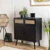 Image de Angelo - buffet bois noir 2 tiroirs cannage 2 portes