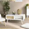 Image de Sandro - table basse 2 tiroirs 1 niche cannage naturel et bois blanc
