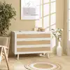 Image de Sandro - commode blanche 3 tiroirs cannage naturel et bois blanc