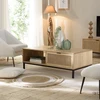 Image de Marceau - table basse bois 1 niche 2 tiroirs cannage pieds noir