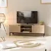 Image de Marceau - meuble tv en bois 2 portes cannage naturel pieds métal noir