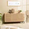 Image de Marceau - buffet en bois 3 portes cannage naturel pieds métal noir