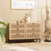 Image de Marceau - commode en bois 6 tiroirs cannage naturel pieds métal noir
