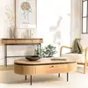 Image de Ethan - table basse arrondie bois couleur naturelle 2 tiroirs
