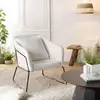 Image de Agathe - fauteuil tissu bouclette blanc pieds évasés métal noir