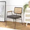 Image de Agathe - fauteuil métal noir, dossier rotin et assise tissu gris
