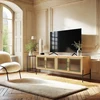 Image de Helena - meuble tv 4 portes vitrées en bois de pin vert et métal noir