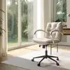 Image de Mina - chaise de bureau à roulettes cuir matelassé beige dossier carré