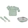 Image de Coffret cadeau set repas couverts et bavoir vert sauge