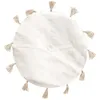 Image de Tapis rond coton pompon beige 90 cm