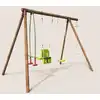 Image de Portique en bois rond 4 agrès balançoire