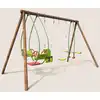 Image de Portique en bois rond 4 agrès avec balan