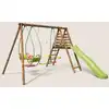 Image de Portique en bois rond 3 agrès avec face