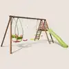 Image de Portique en bois rond 4 agrès avec face