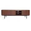 Image de Meuble tv bois foncé noyer et métal noir avec rangements l180 cm skye
