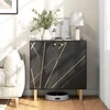 Image de Buffet design - 2 portes, étagère - métal doré aspect marbre noir