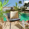 Image de Coussin - home deco factory - déhoussable - franges - beige et or