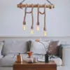 Image de Loane suspension rustique filaire 4 lampes cordes et bois
