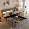 Image de Omaha lit coffre style nuage led 140x190cm velours gris