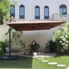 Image de Cesare ensemble parasol marron 3x4m et 4 dalles à lester